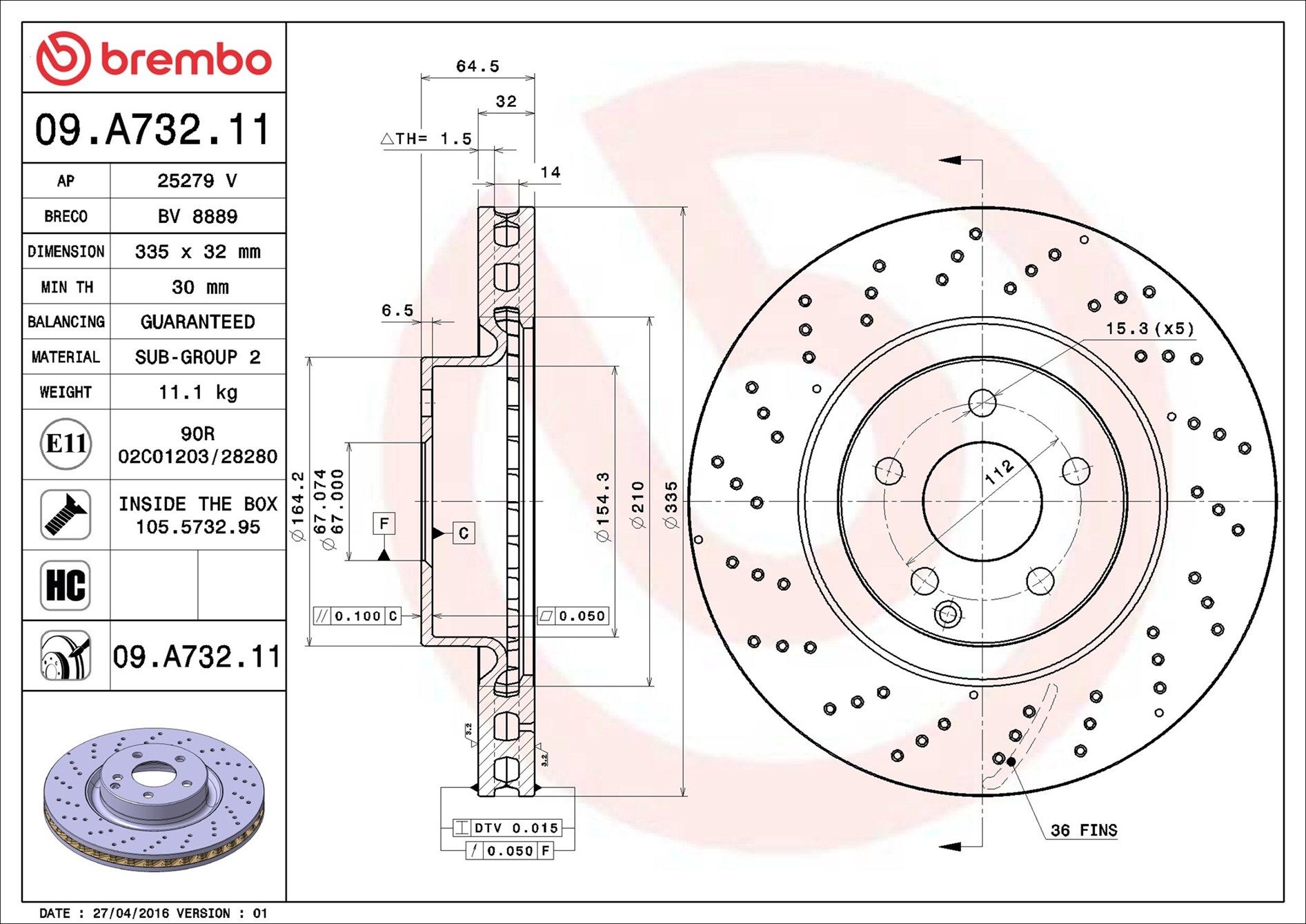 MERCEDES BENZ S350 W221 06-13 (FRT) *X/Drilled - TecDoc 1