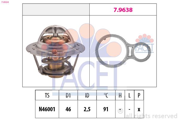7.8524 FACET Made in Italy - OE Equivalent termosztát, hűtőfolyadék