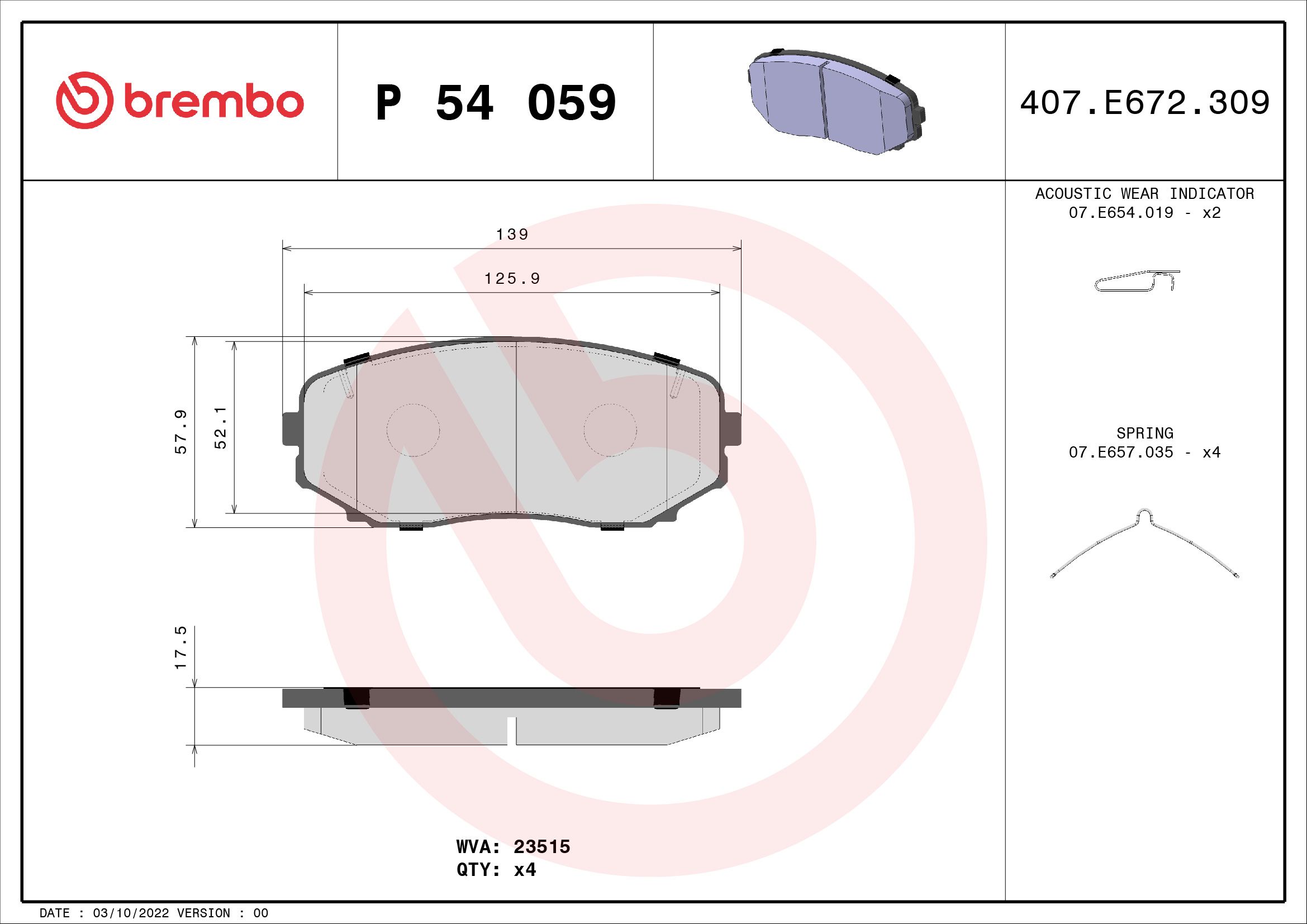 Brake Pad Set, disc brake P 54 059