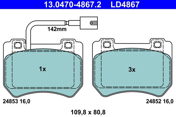 Комплект тормозных колодок, дисковый тормоз 13.0470-4867.2