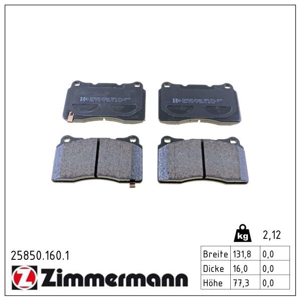 Zimmermann 25850.160.1 Bremsbelagsatz, Scheibenbremse