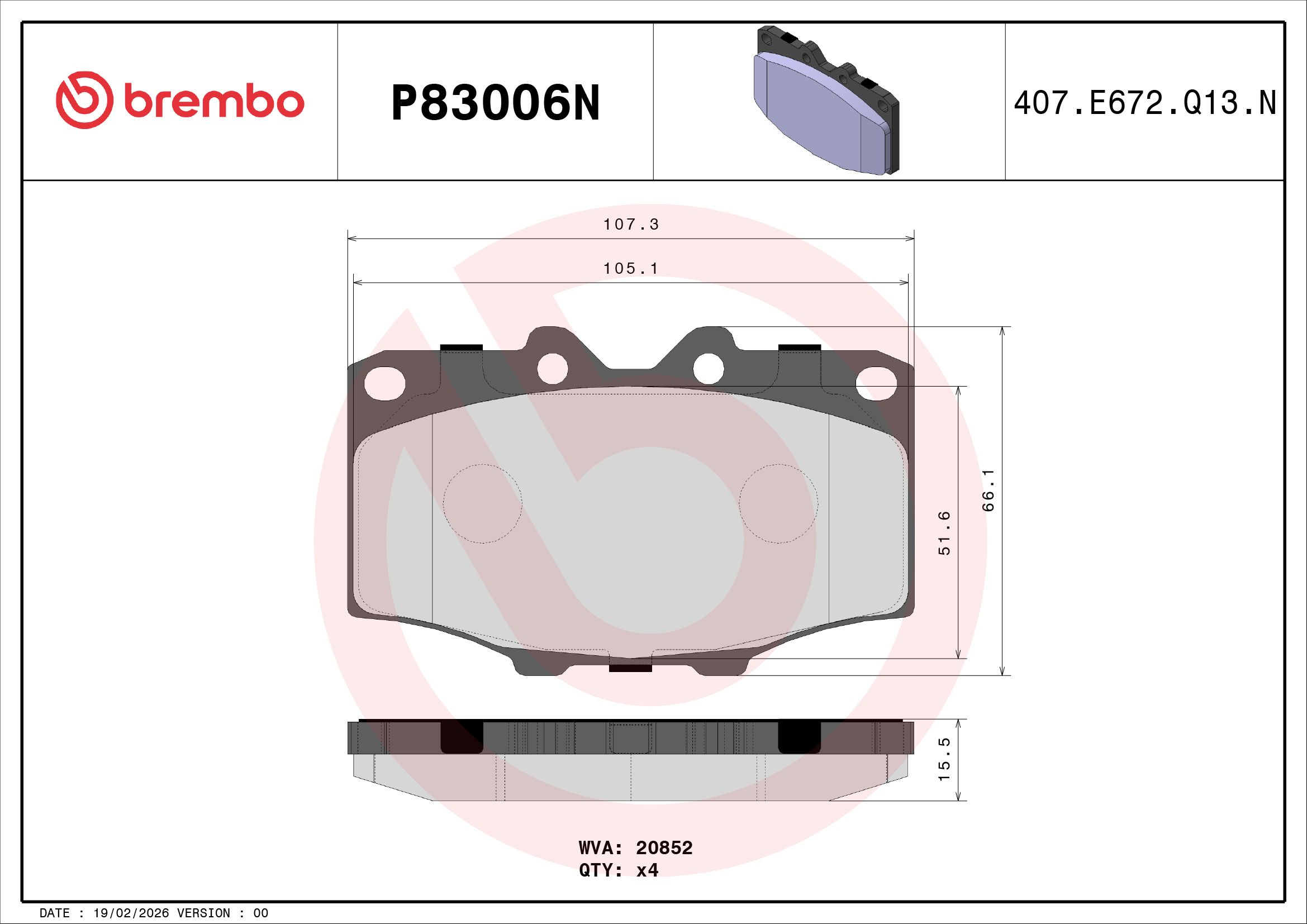 BREMBO DISC PAD -  TOYOTA HILUX 83-84 (FRT) - TecDoc 2