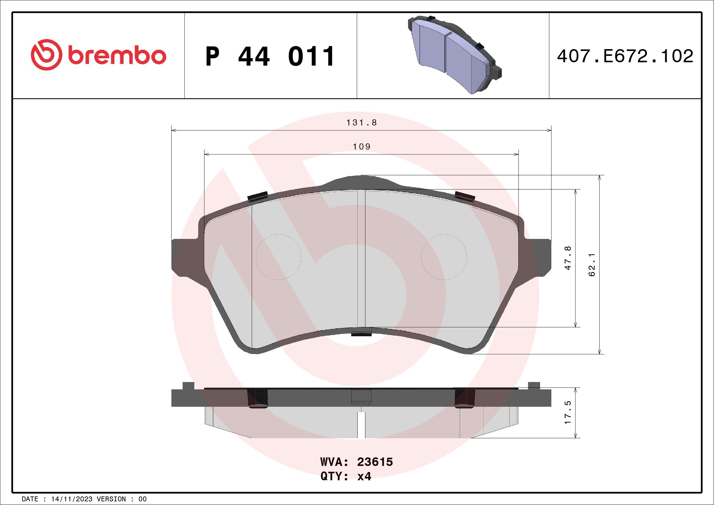 Brake Pad Set, disc brake P 44 011