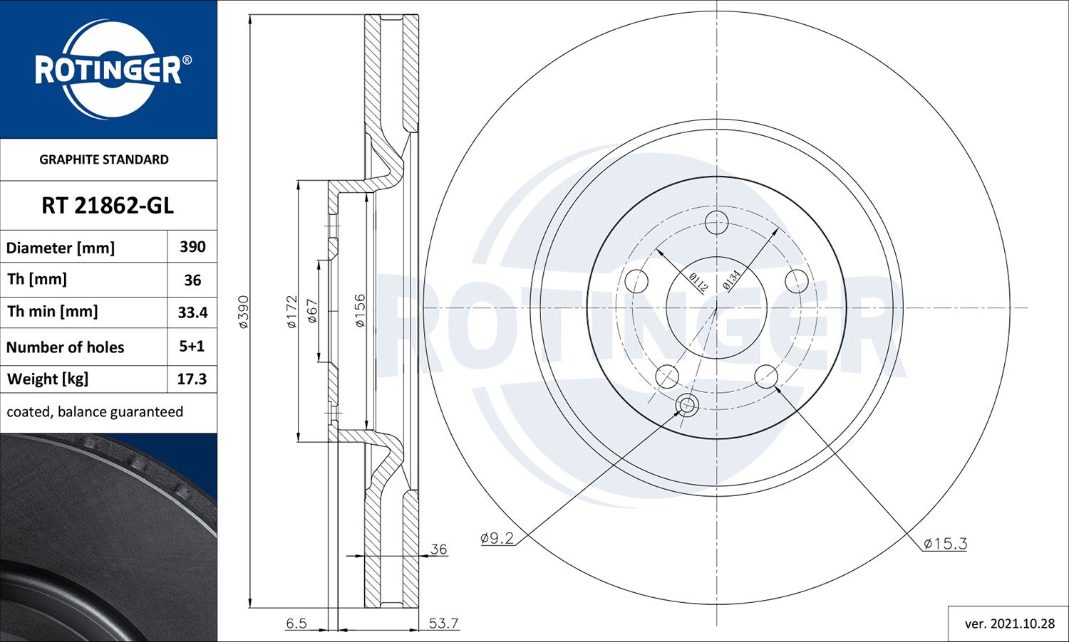 RT 21862-GL ROTINGER GRAPHITE LINE féktárcsa