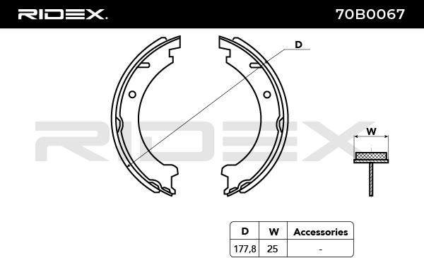 RIDEX 70B0067 Brake Shoe Set, parking brake
