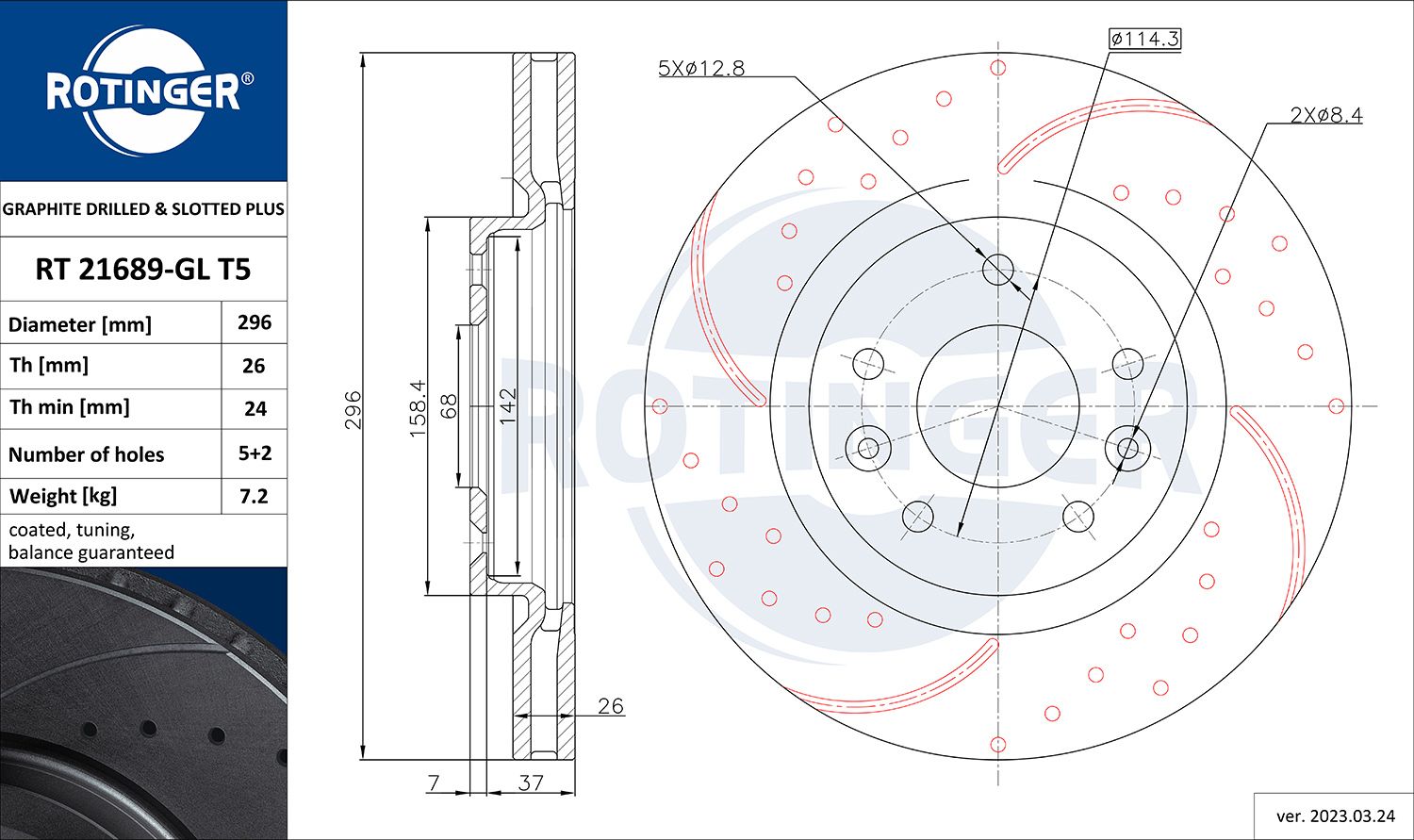 RT 21689-GL T5 ROTINGER GRAPHITE DRILLED & SLOTTED PLUS féktárcsa