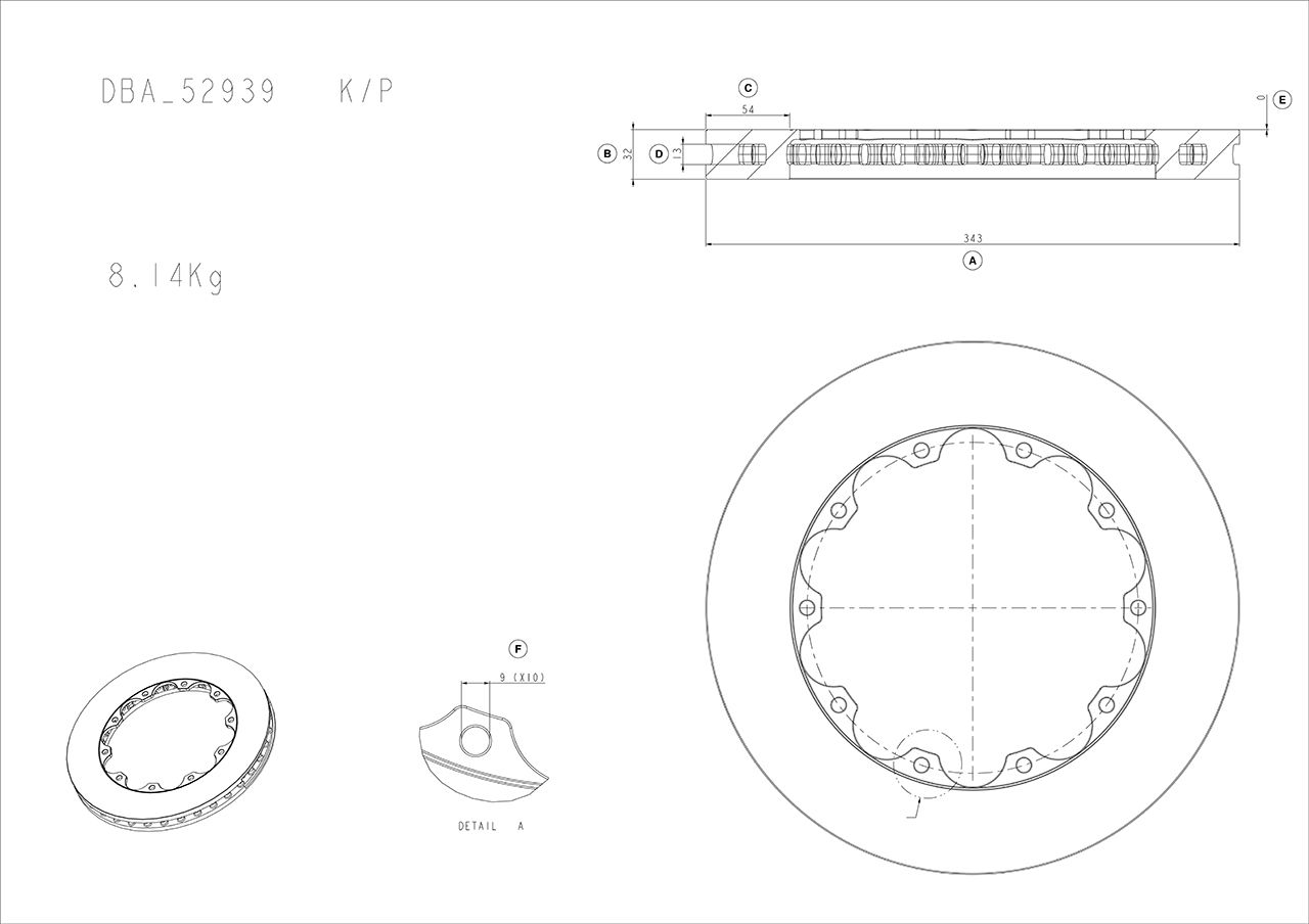 5000 Rotor T3 Slot -  KP [ VW Golf/Jetta  ALCON DIV2175 X 557C24L/R F ] No Nuts Supplied - TecDoc Only