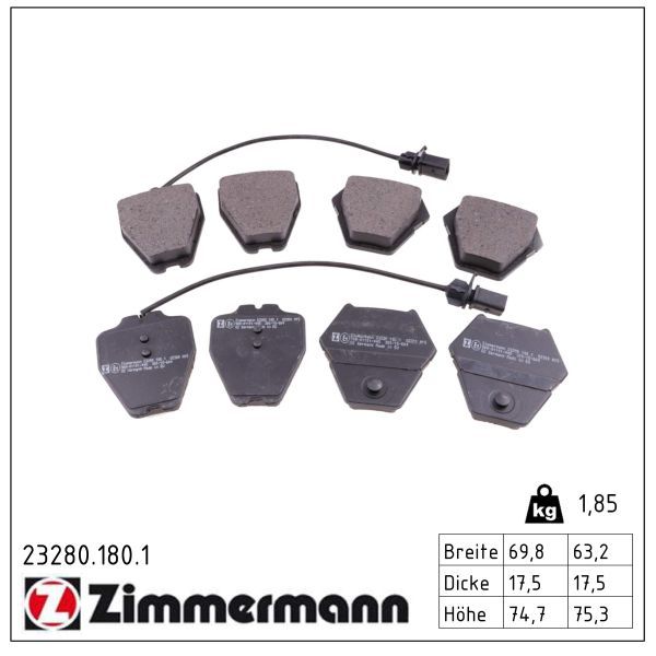 Zimmermann 23280.180.1 Bremsbelagsatz, Scheibenbremse
