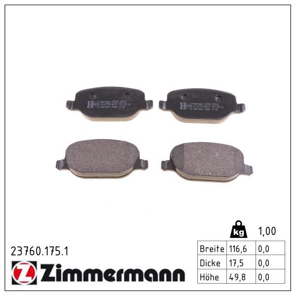 ZIMMERMANN 23760.175.1 - Bremsbelagsatz, Scheibenbremse