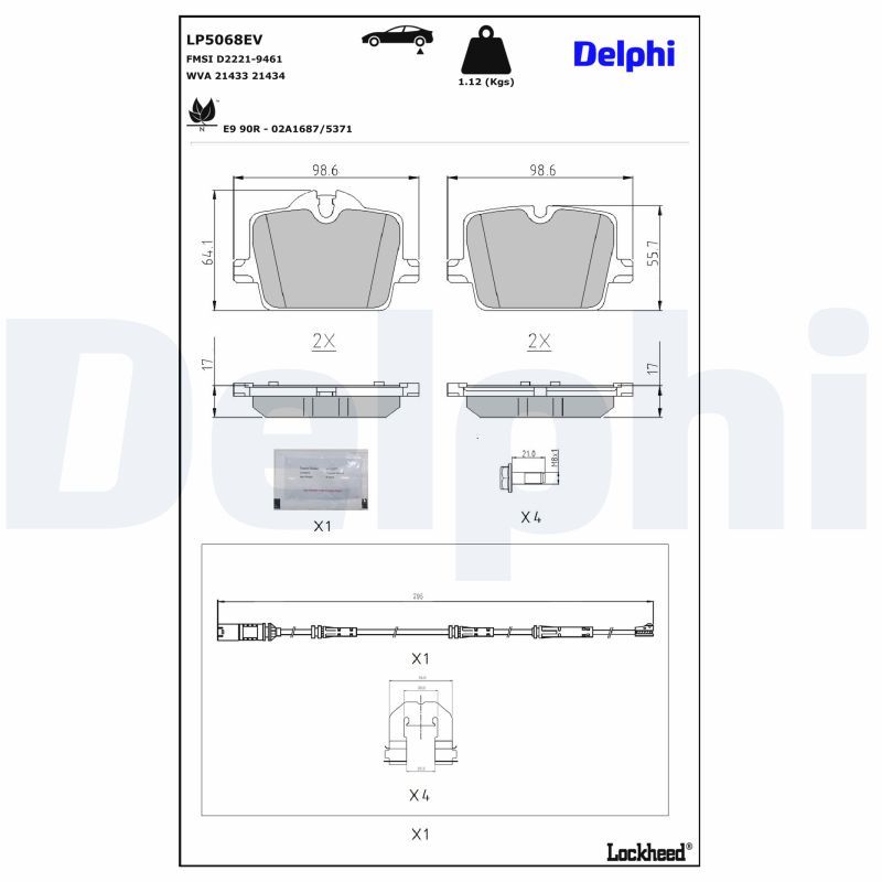 Delphi LP5068EV - Bremsbelagsatz, Scheibenbremse