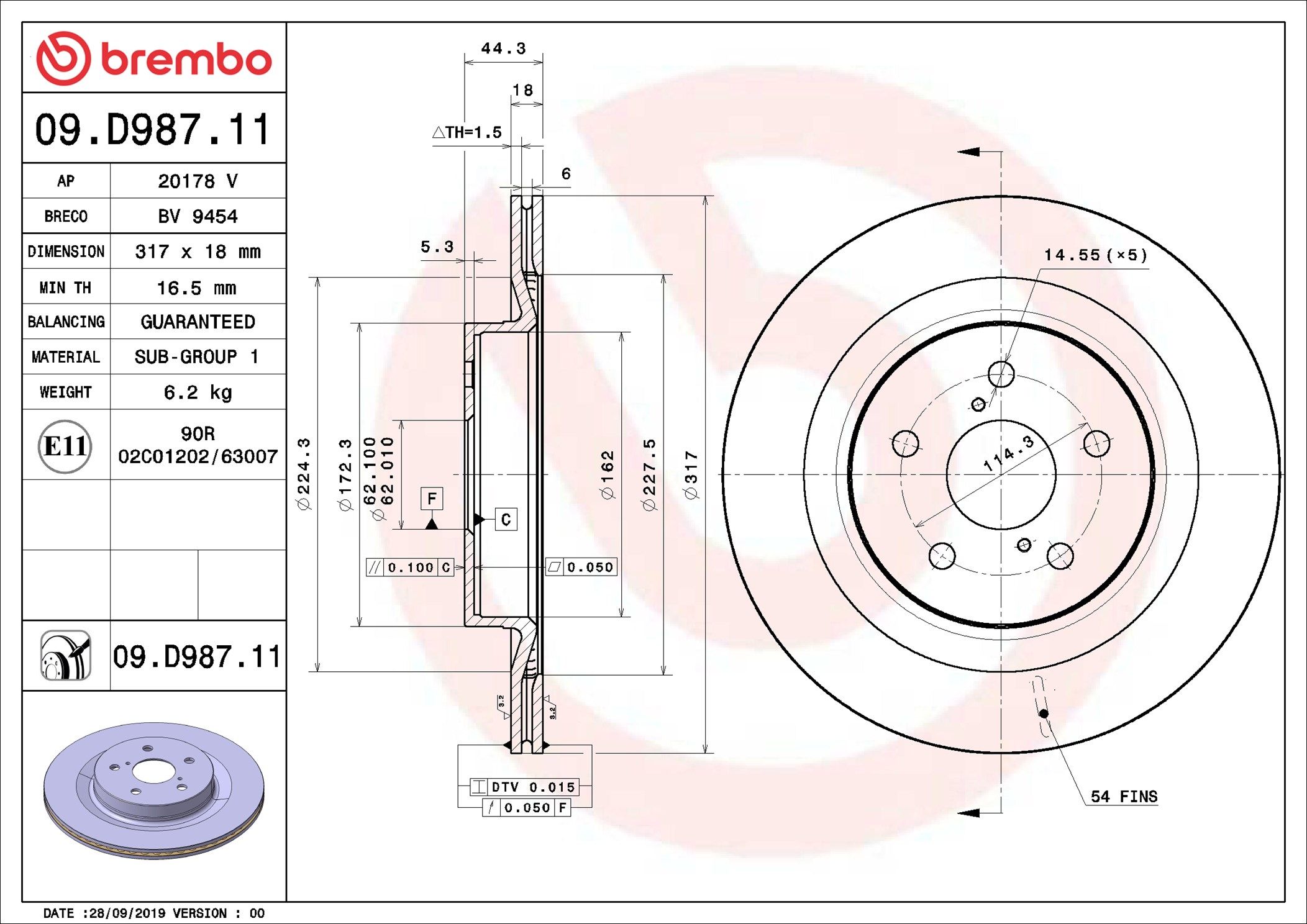 Brembo 09.D987.11 Bremsscheibe