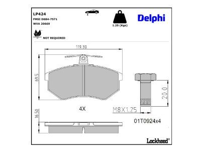 DELPHI LP424 - Bremsbelagsatz, Scheibenbremse