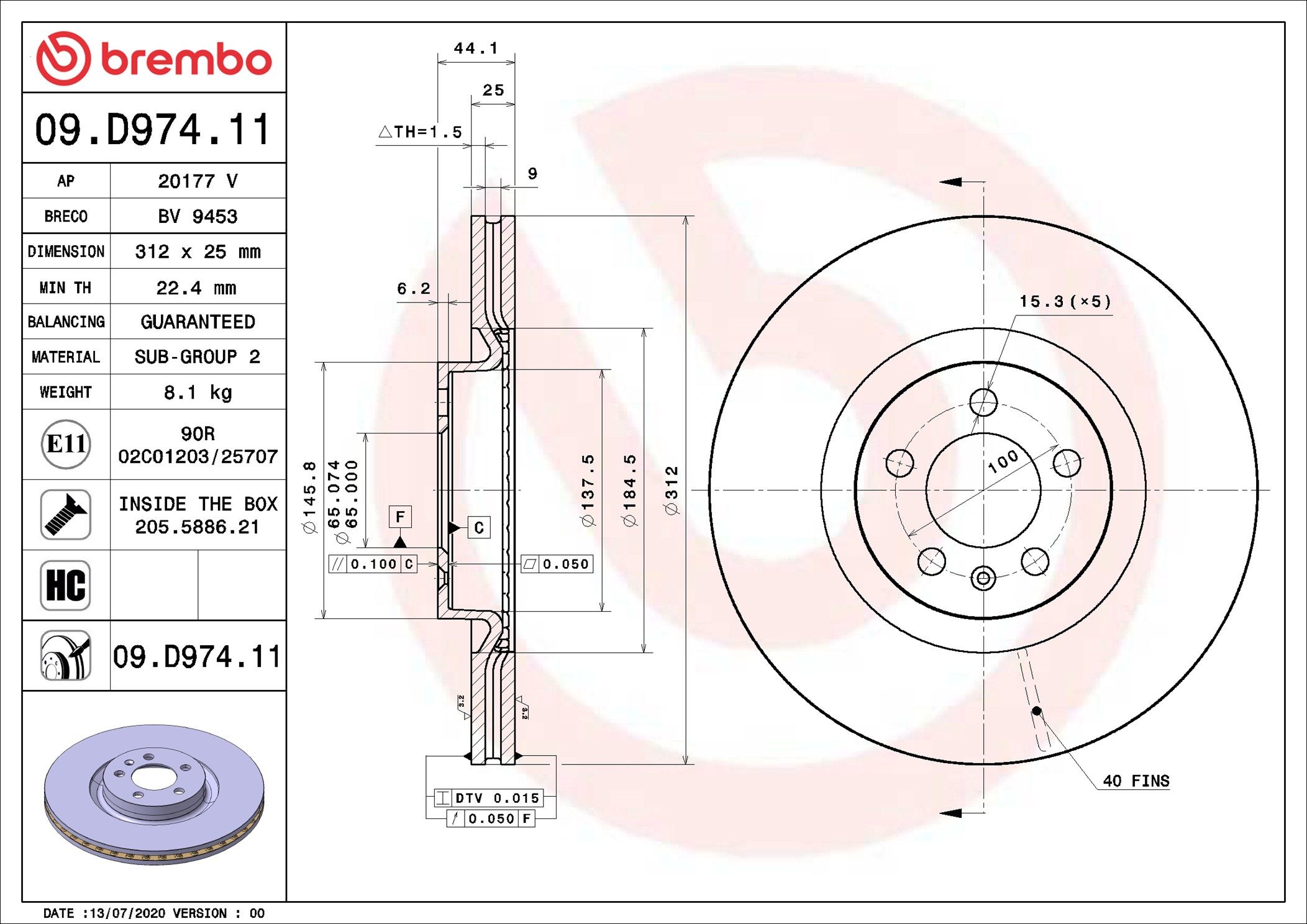 Brembo 09.D974.11 Bremsscheibe