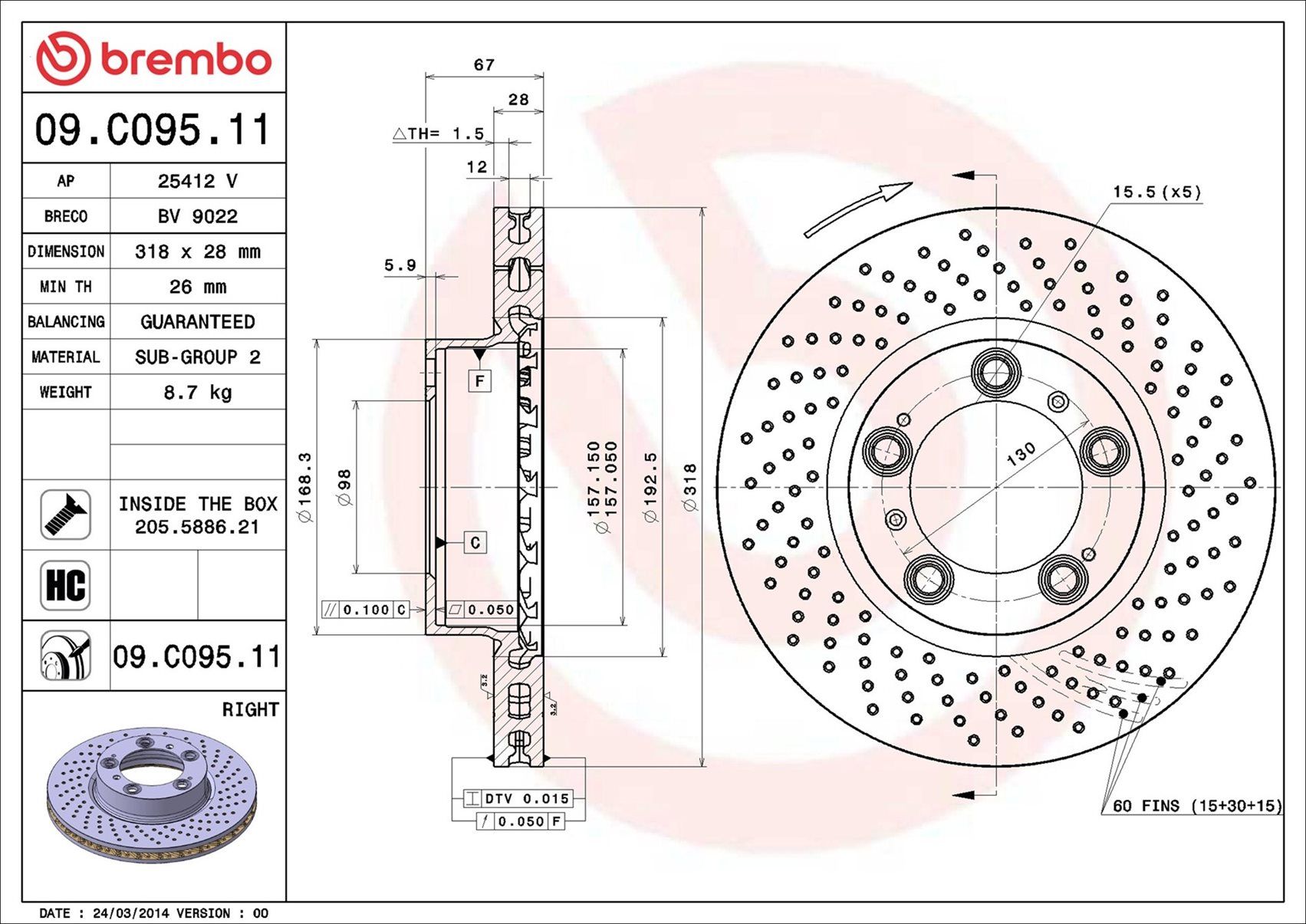 09.C095.11 BREMBO PRIME LINE - UV Coated féktárcsa