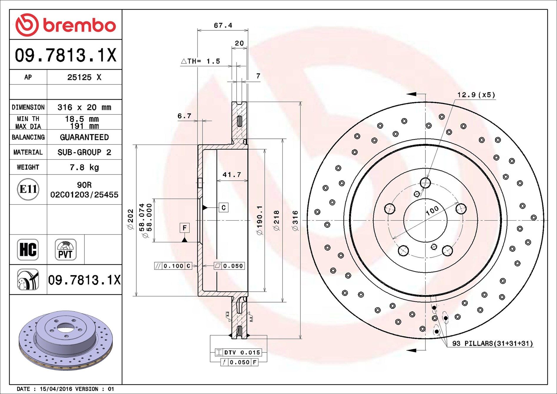 SUBARU LIBERTY BP, B13 07-08 (RR) *PCD 100mm, X/drilled, XTRA - TecDoc 1