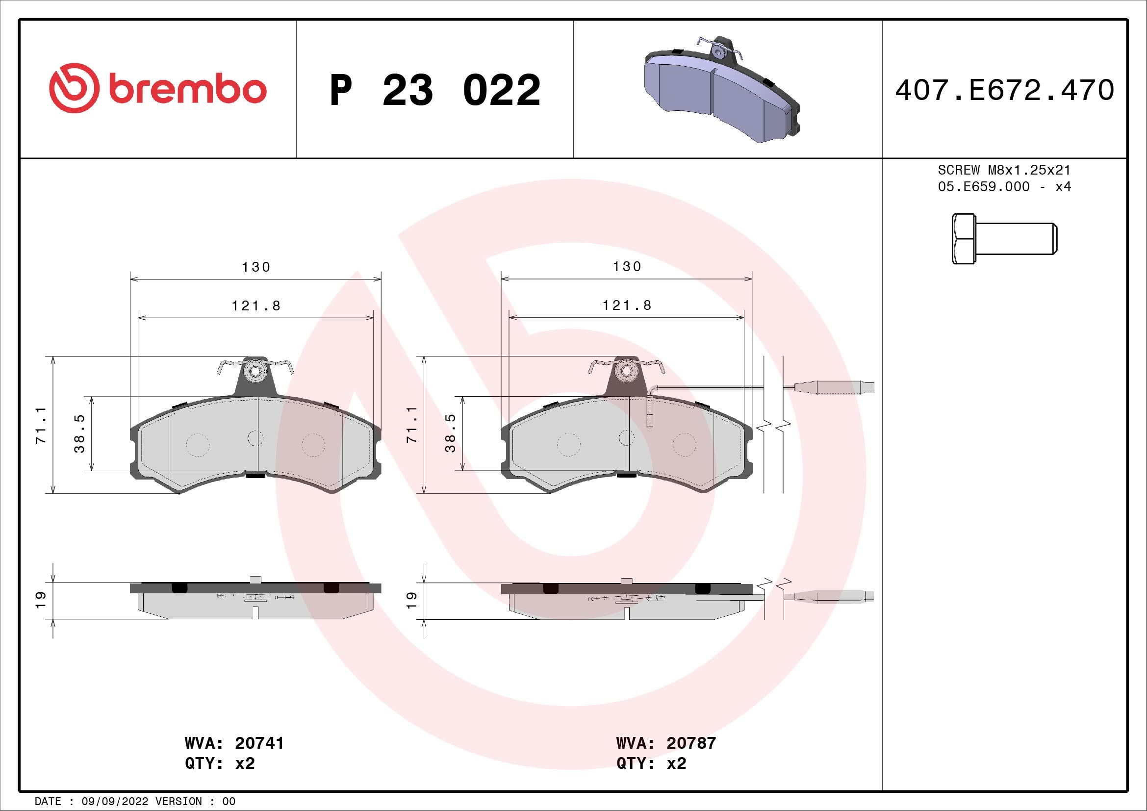 Brake Pad Set, disc brake P 23 022