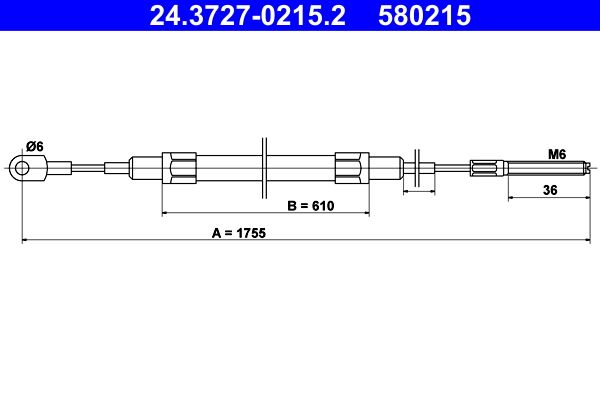 ATE 24.3727-0215.2 Cable Pull, parking brake