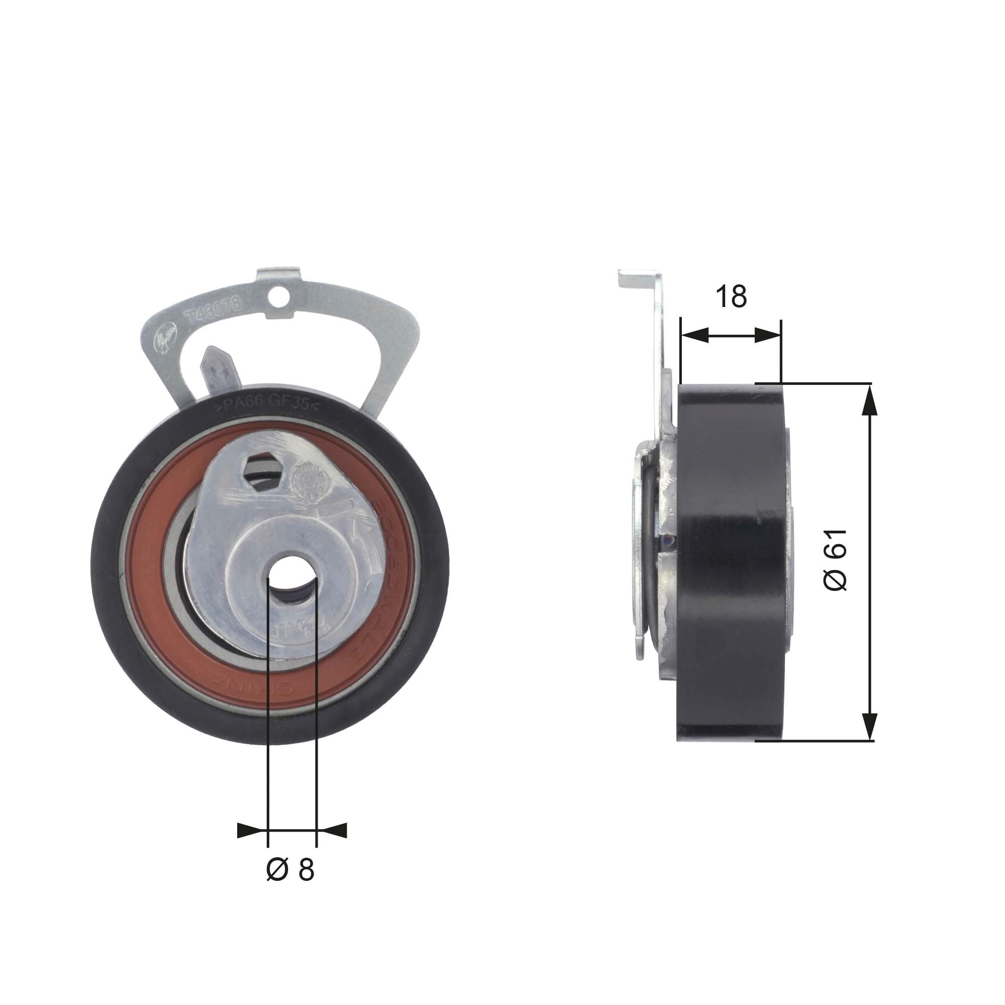 Tensioner Pulley, timing belt T43078