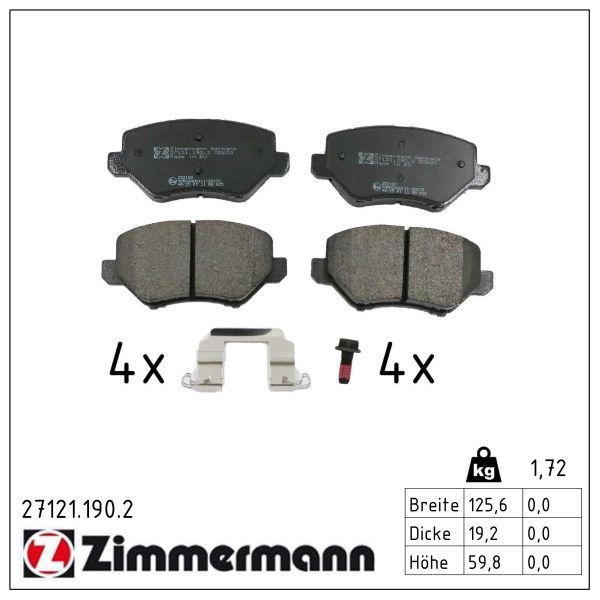 Zimmermann 27121.190.2 Bremsbelagsatz, Scheibenbremse