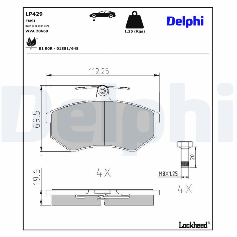 DELPHI LP429 - Bremsbelagsatz, Scheibenbremse