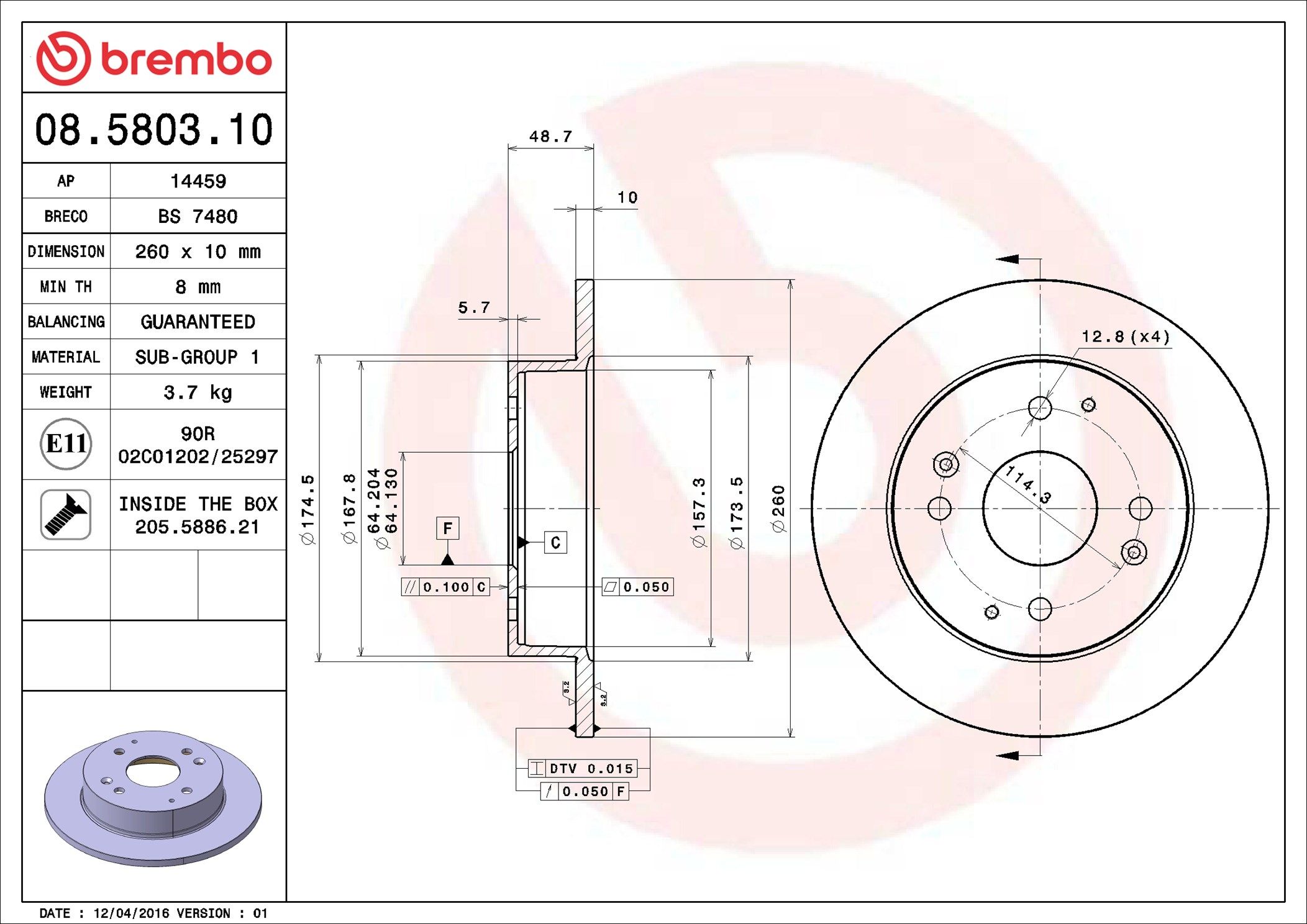 08.5803.10 BREMBO PRIME LINE féktárcsa