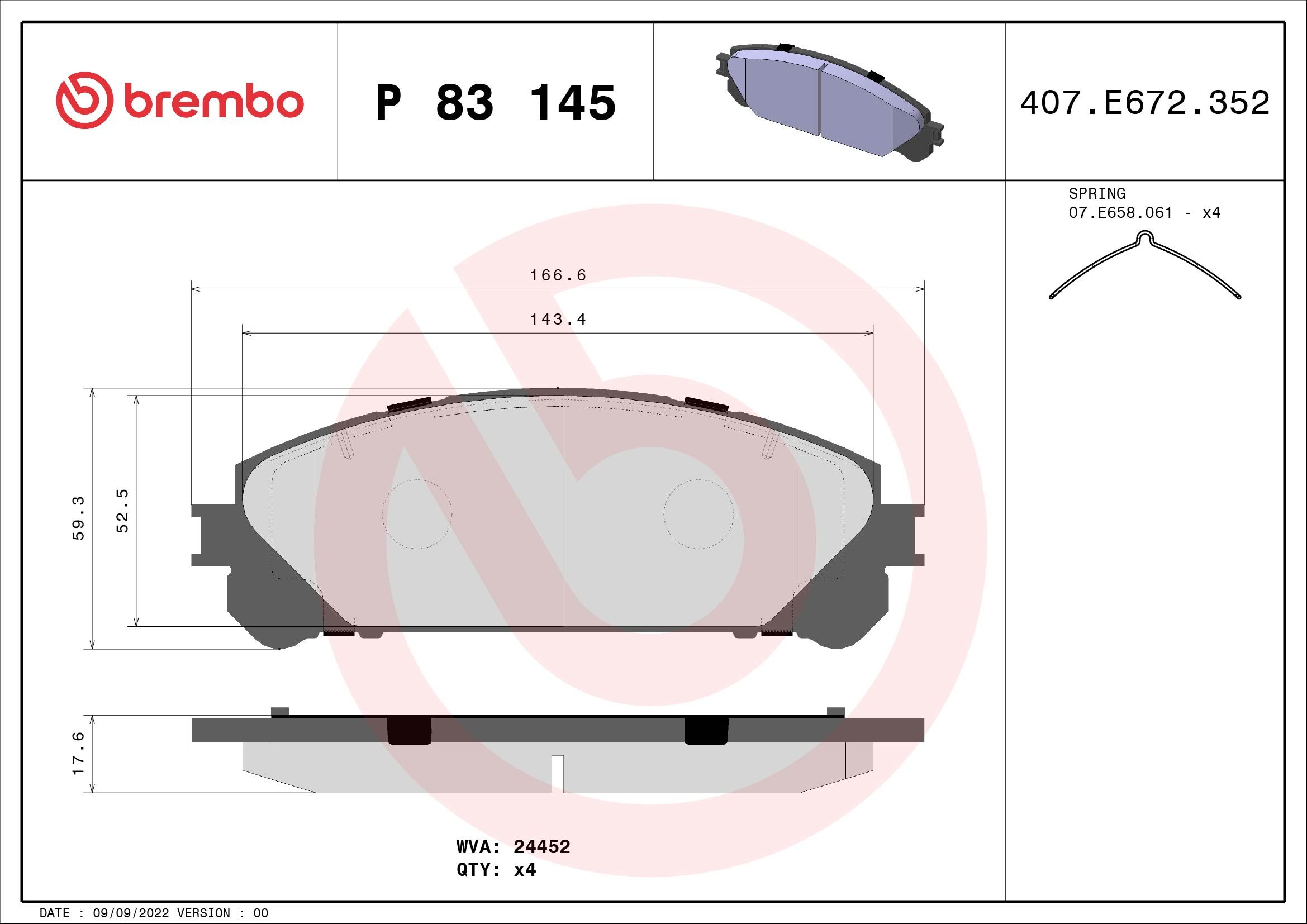 Brake Pad Set, disc brake P 83 145