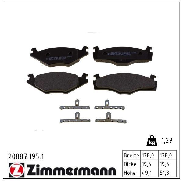 ZIMMERMANN 20887.195.1 - Bremsbelagsatz, Scheibenbremse
