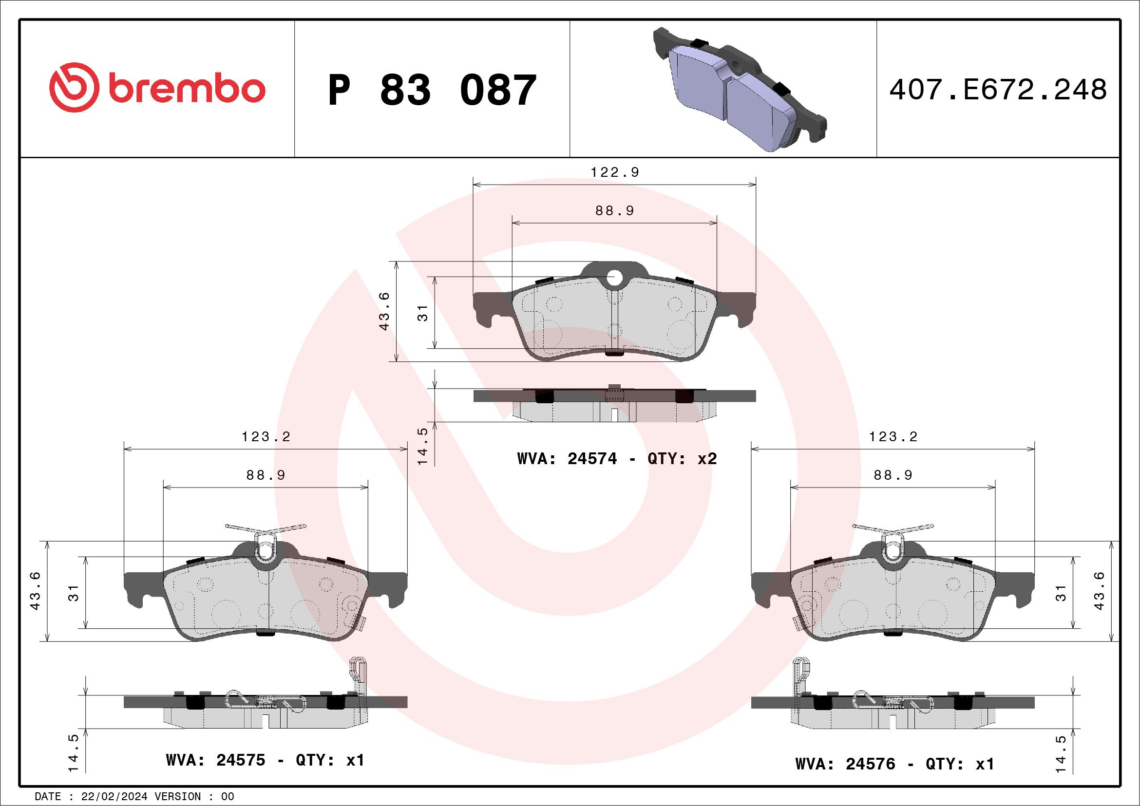 Brake Pad Set, disc brake P 83 087