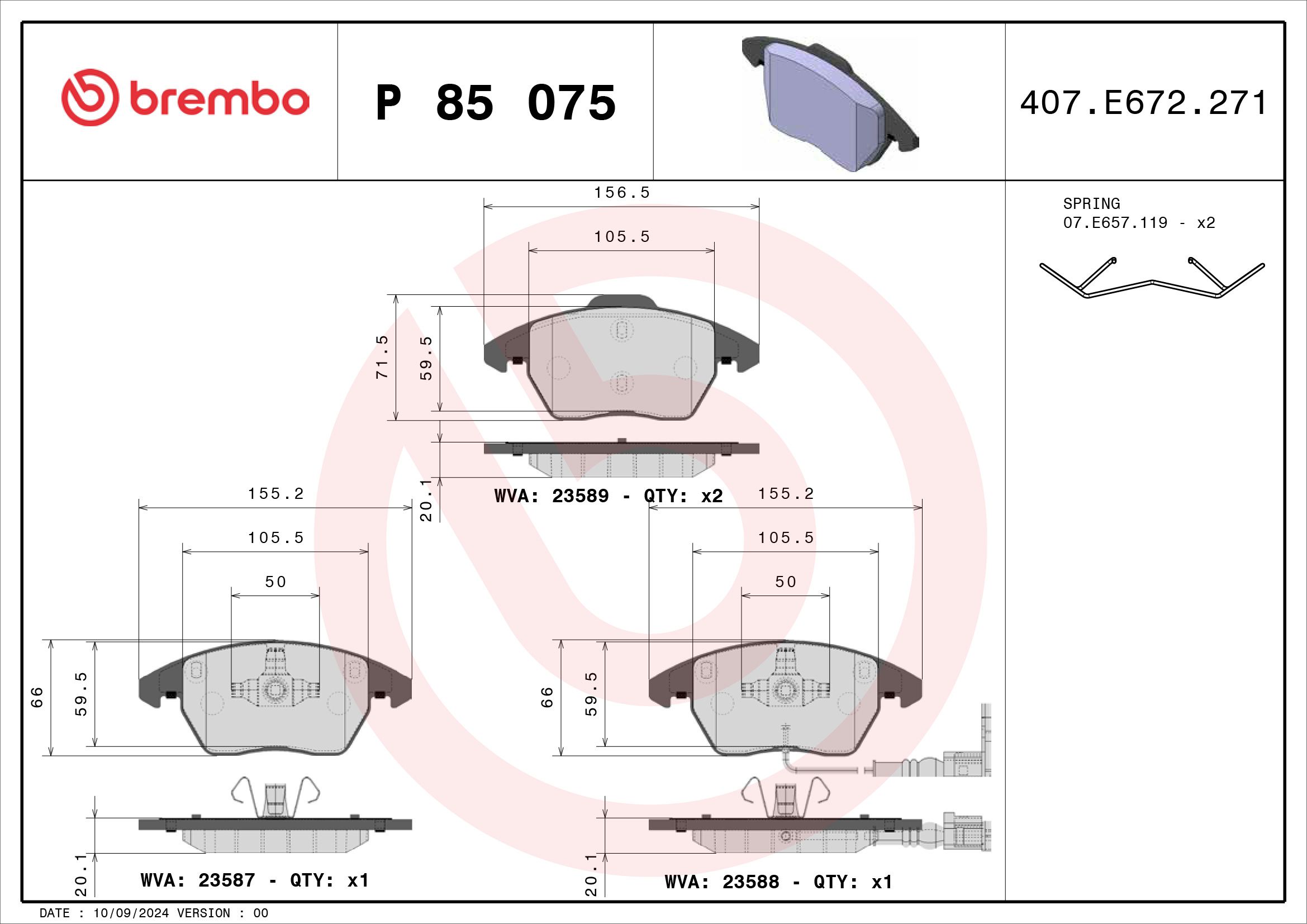 BREMBO P 85 075 - Bremsbelagsatz, Scheibenbremse PRIME LINE