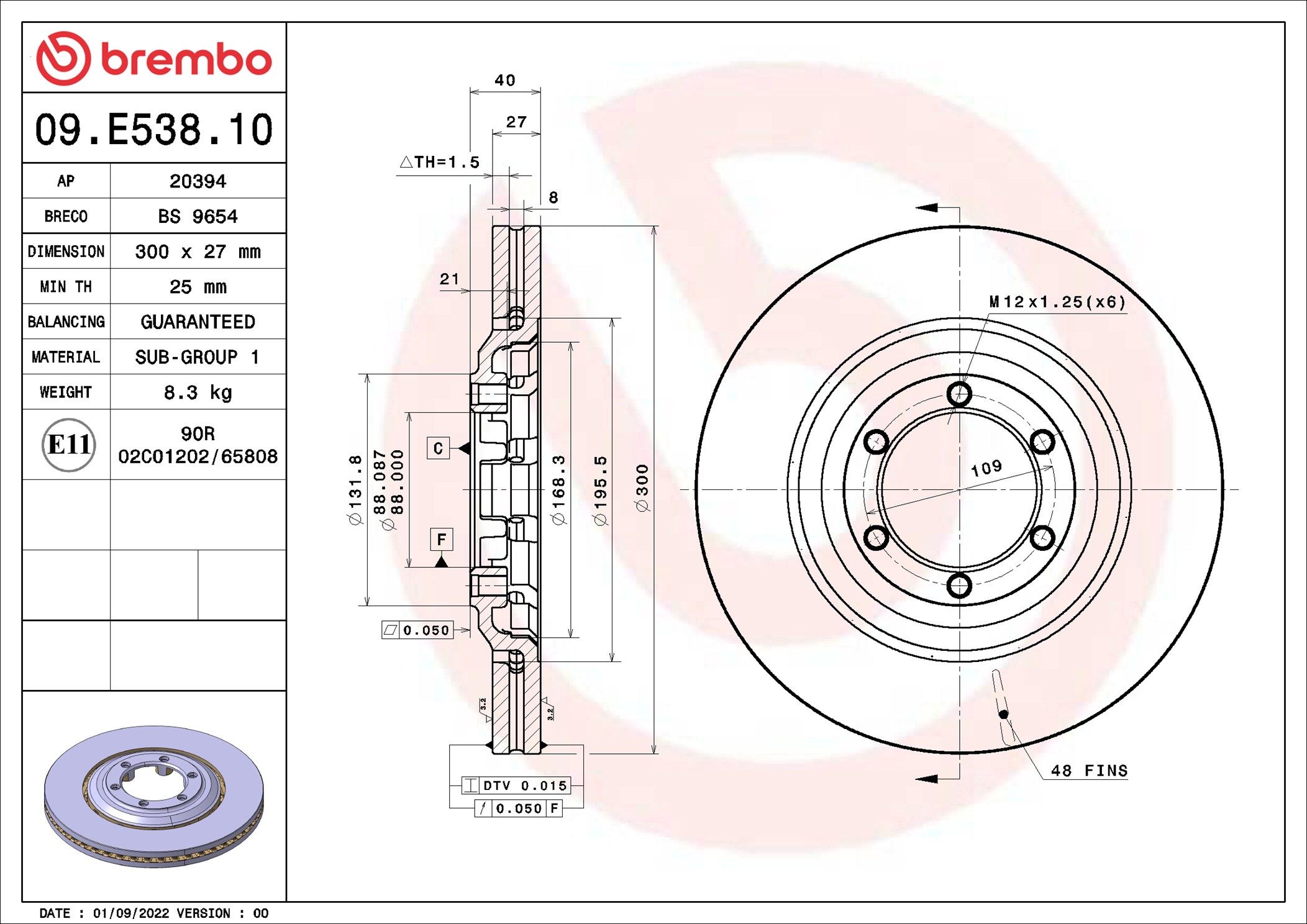 09.E538.10 BREMBO PRIME LINE féktárcsa
