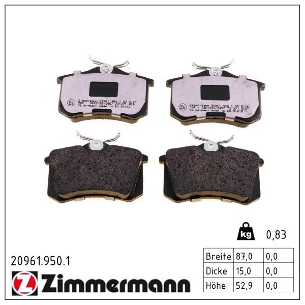 ZIMMERMANN 20961.950.1 - Bremsbelagsatz, Scheibenbremse rd:z