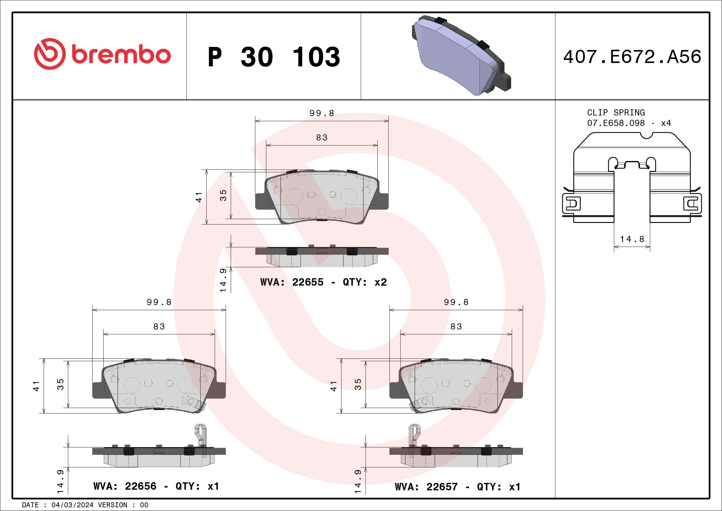 Brake Pad Set, disc brake P 30 103