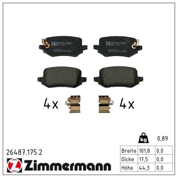 Zimmermann 26487.175.2 Bremsbelagsatz, Scheibenbremse
