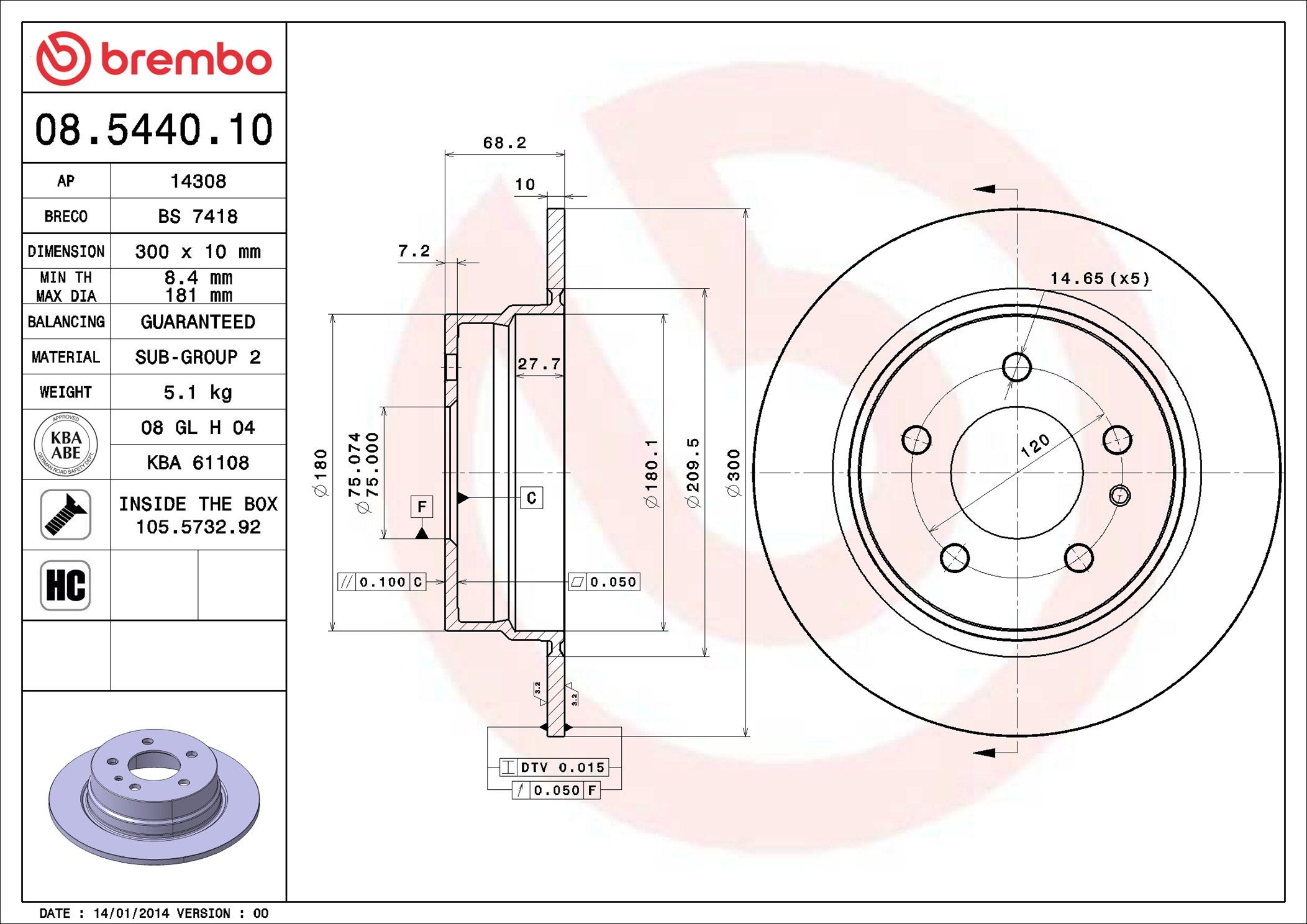 08.5440.10 BREMBO PRIME LINE féktárcsa