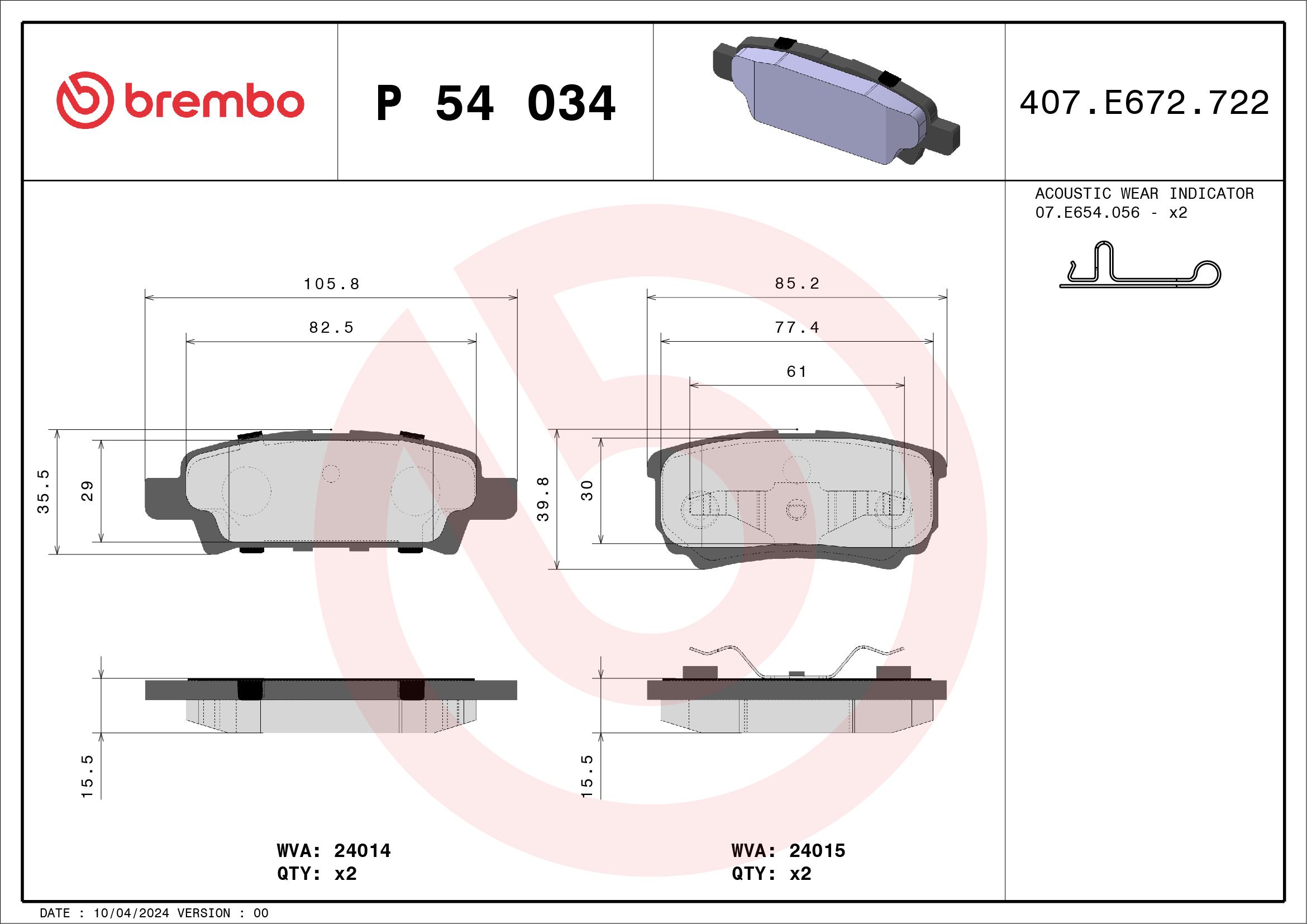 Brake Pad Set, disc brake P 54 034