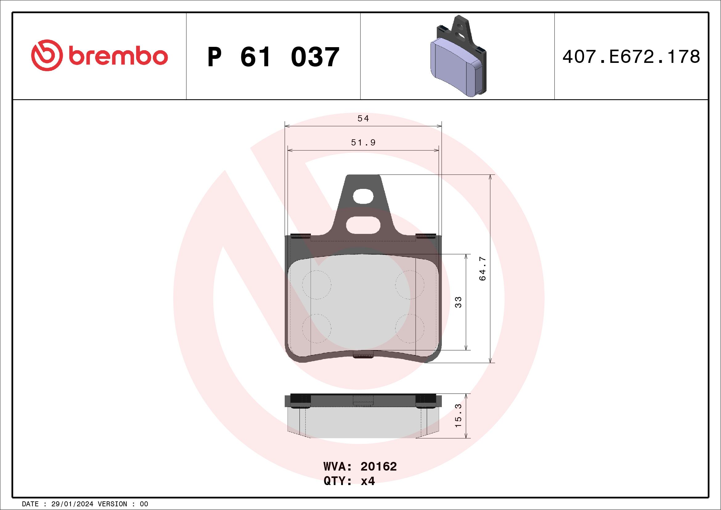 Brake Pad Set, disc brake P 61 037