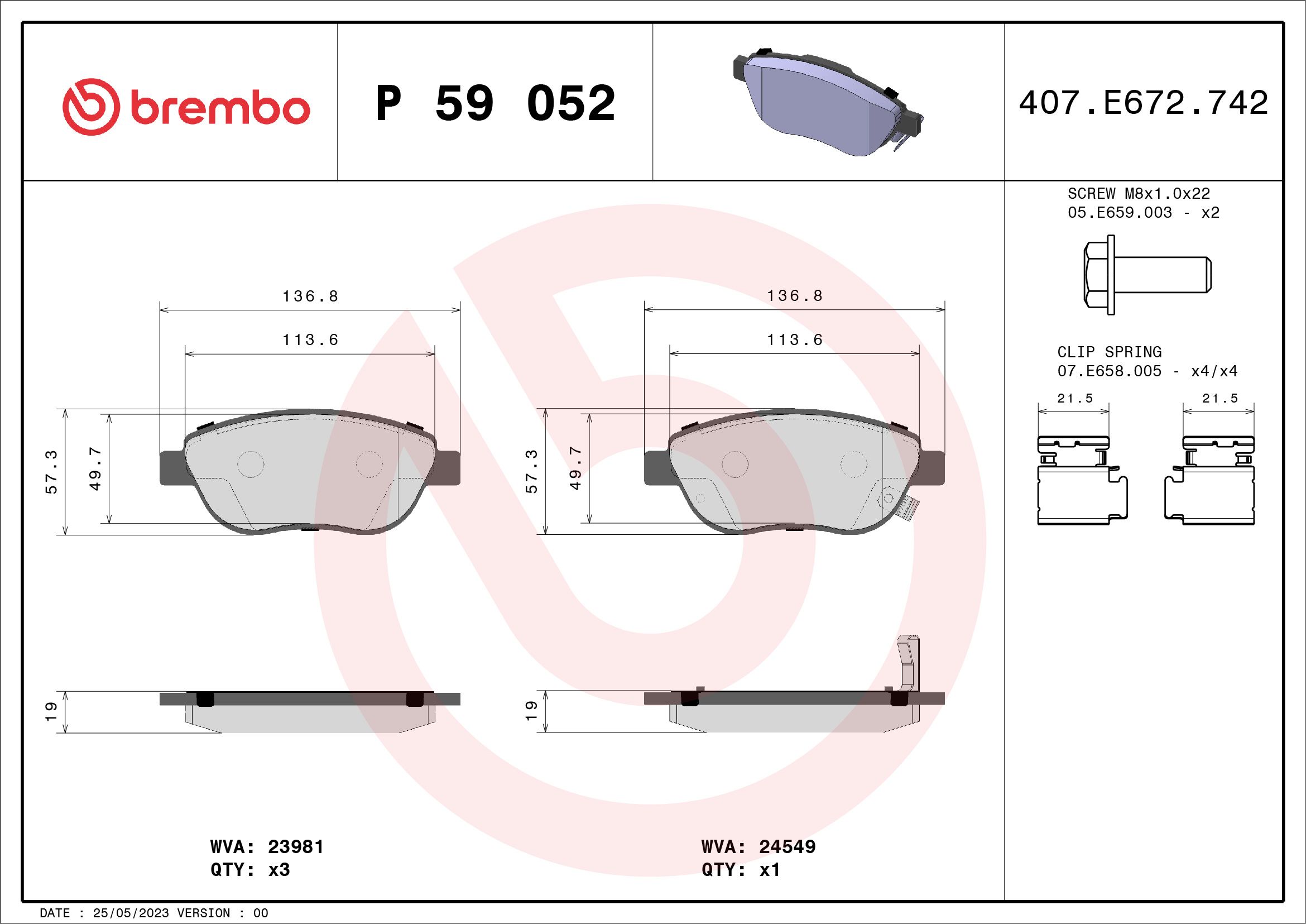 Brake Pad Set, disc brake P 59 052