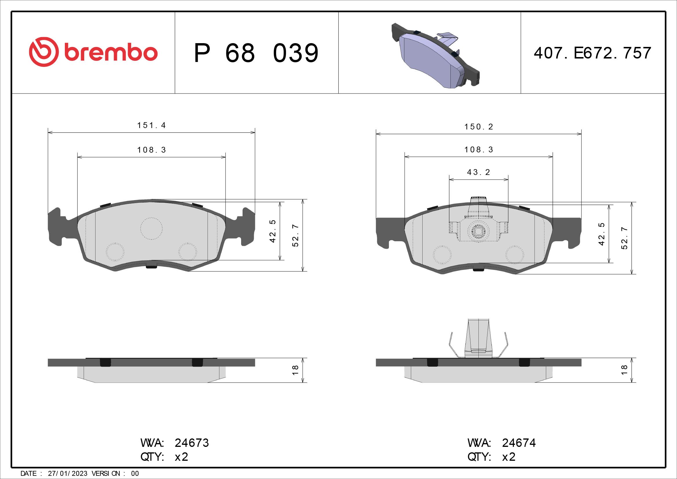 Brake Pad Set, disc brake P 68 039