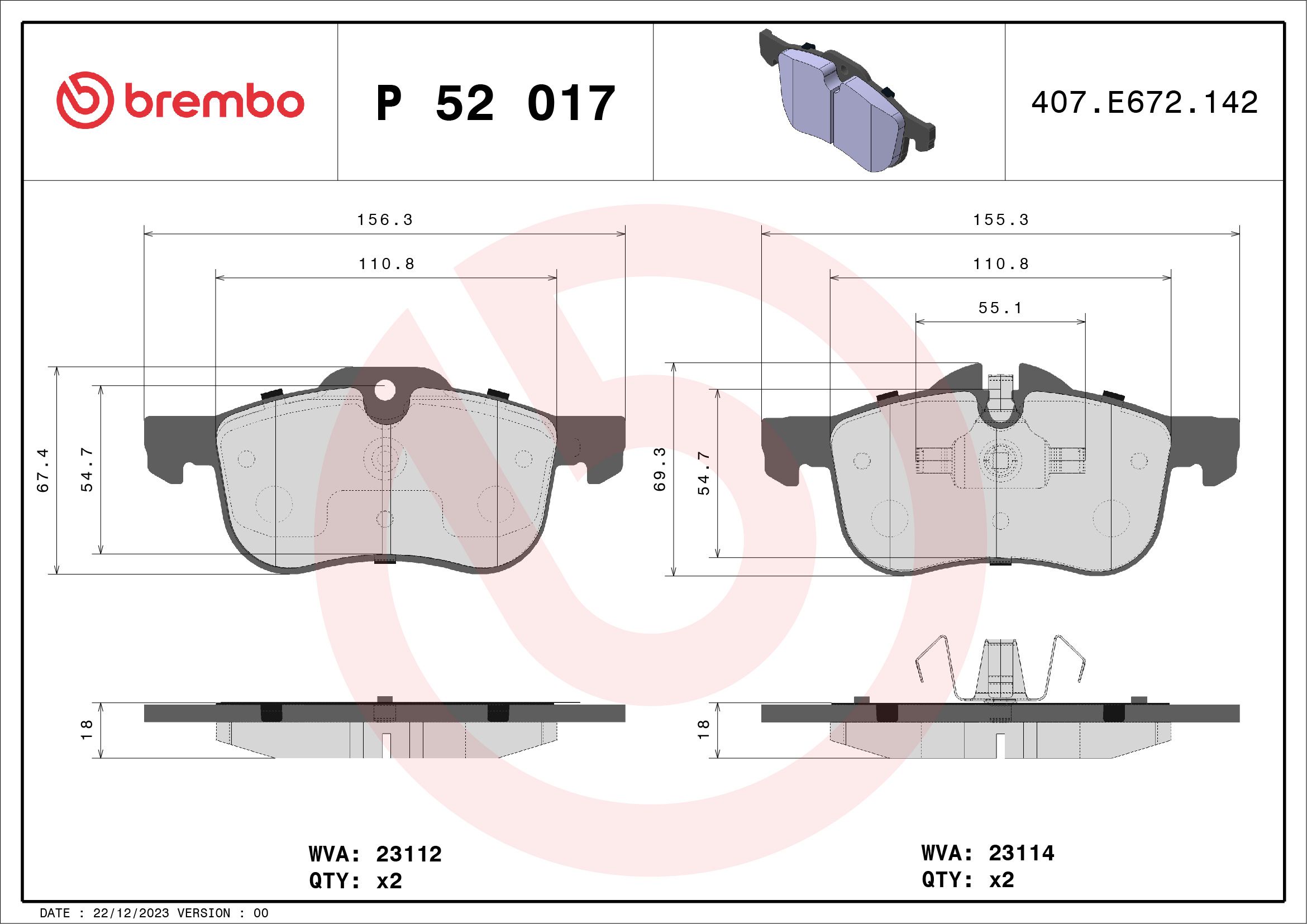 Brake Pad Set, disc brake P 52 017