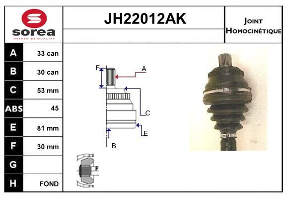 KIT CV JOINT AVEC KR050 - 80-80 AVA