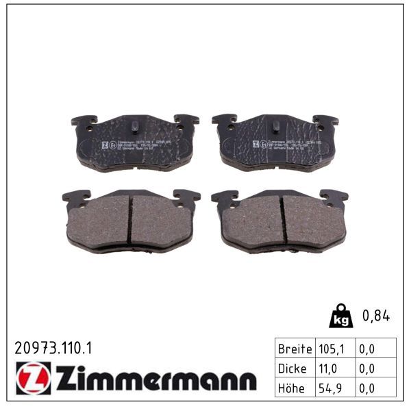 ZIMMERMANN 20973.110.1 - Bremsbelagsatz, Scheibenbremse