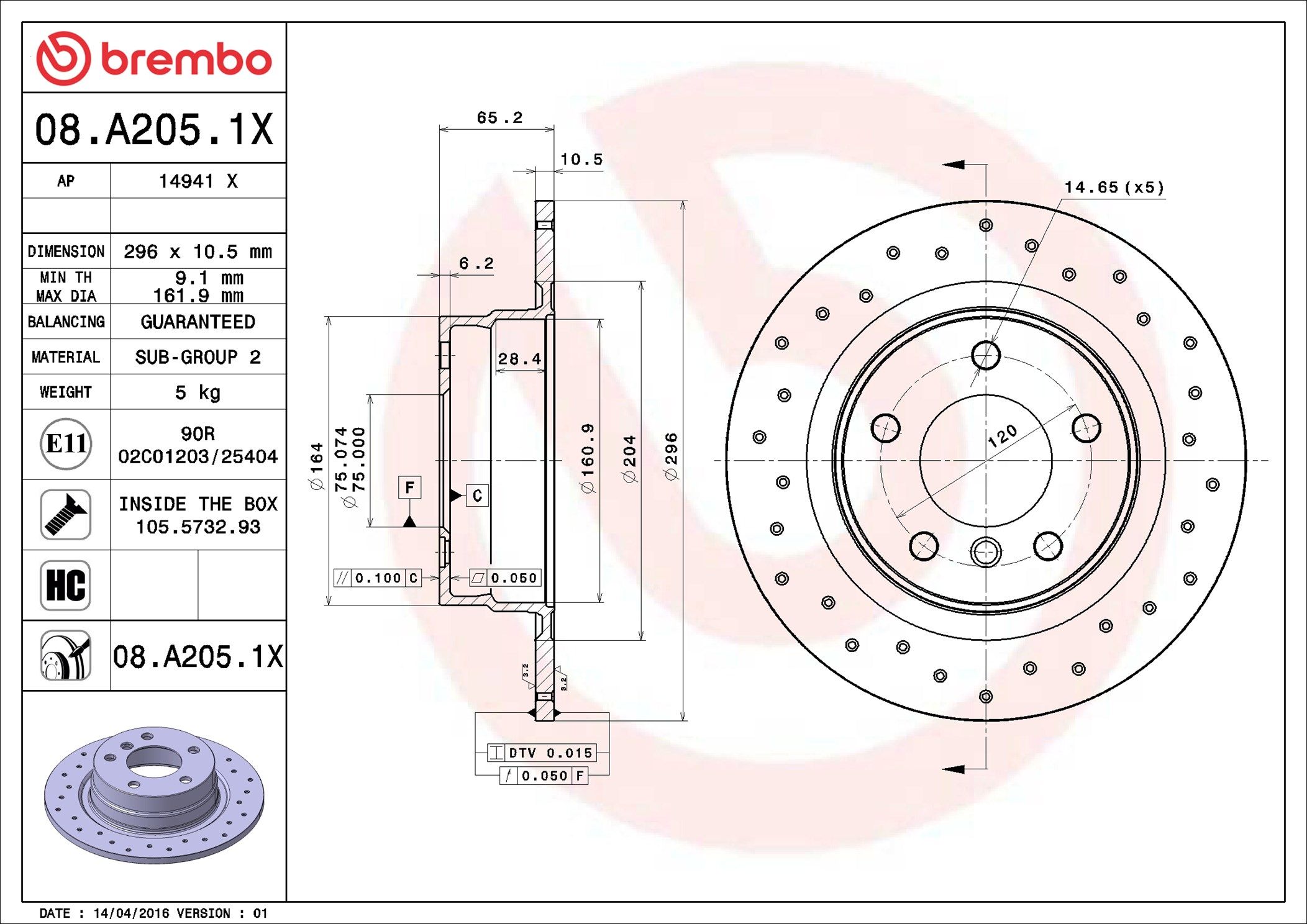 08.A205.1X BREMBO XTRA LINE - Xtra féktárcsa