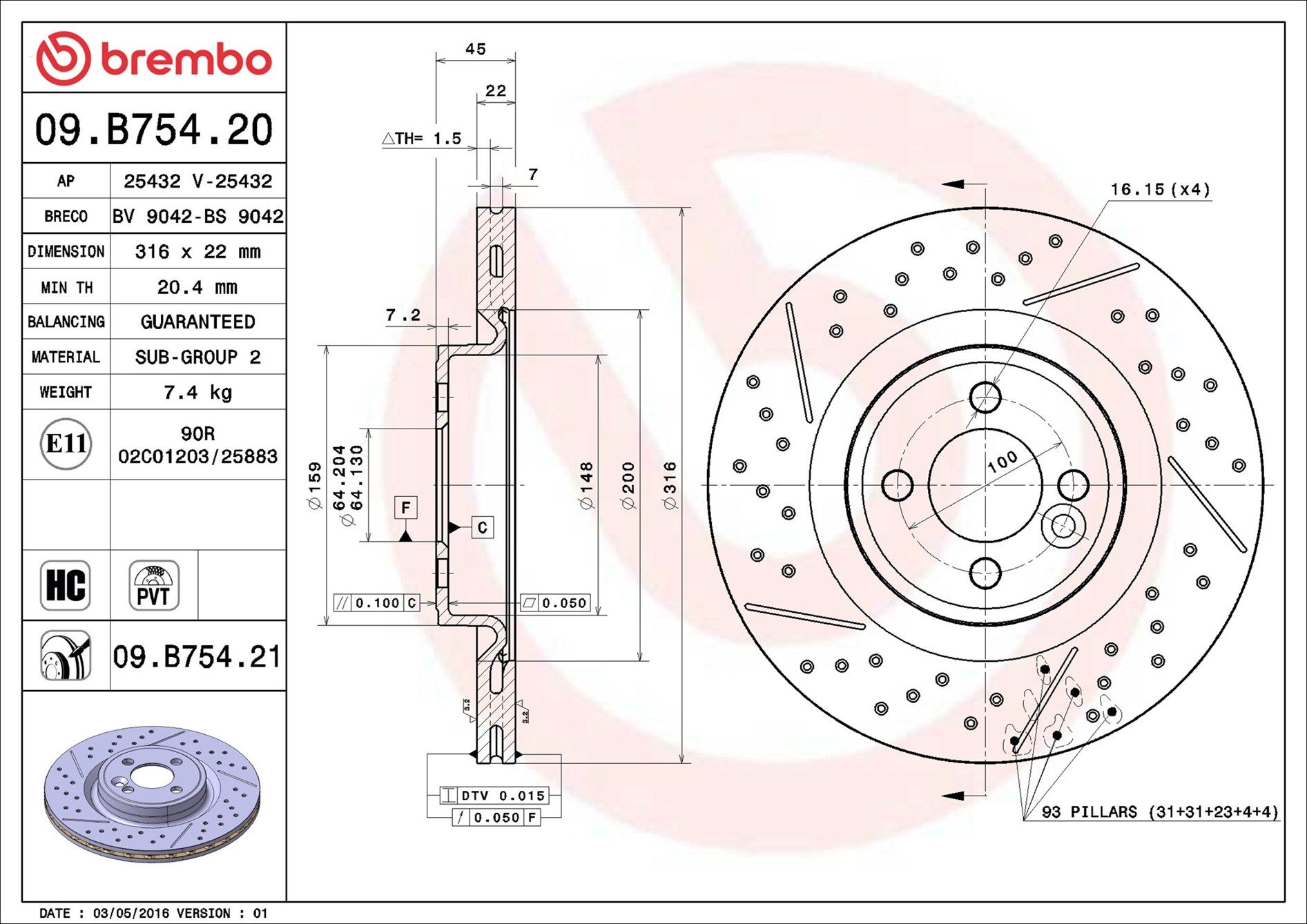 09.B754.21 BREMBO PRIME LINE - UV Coated féktárcsa