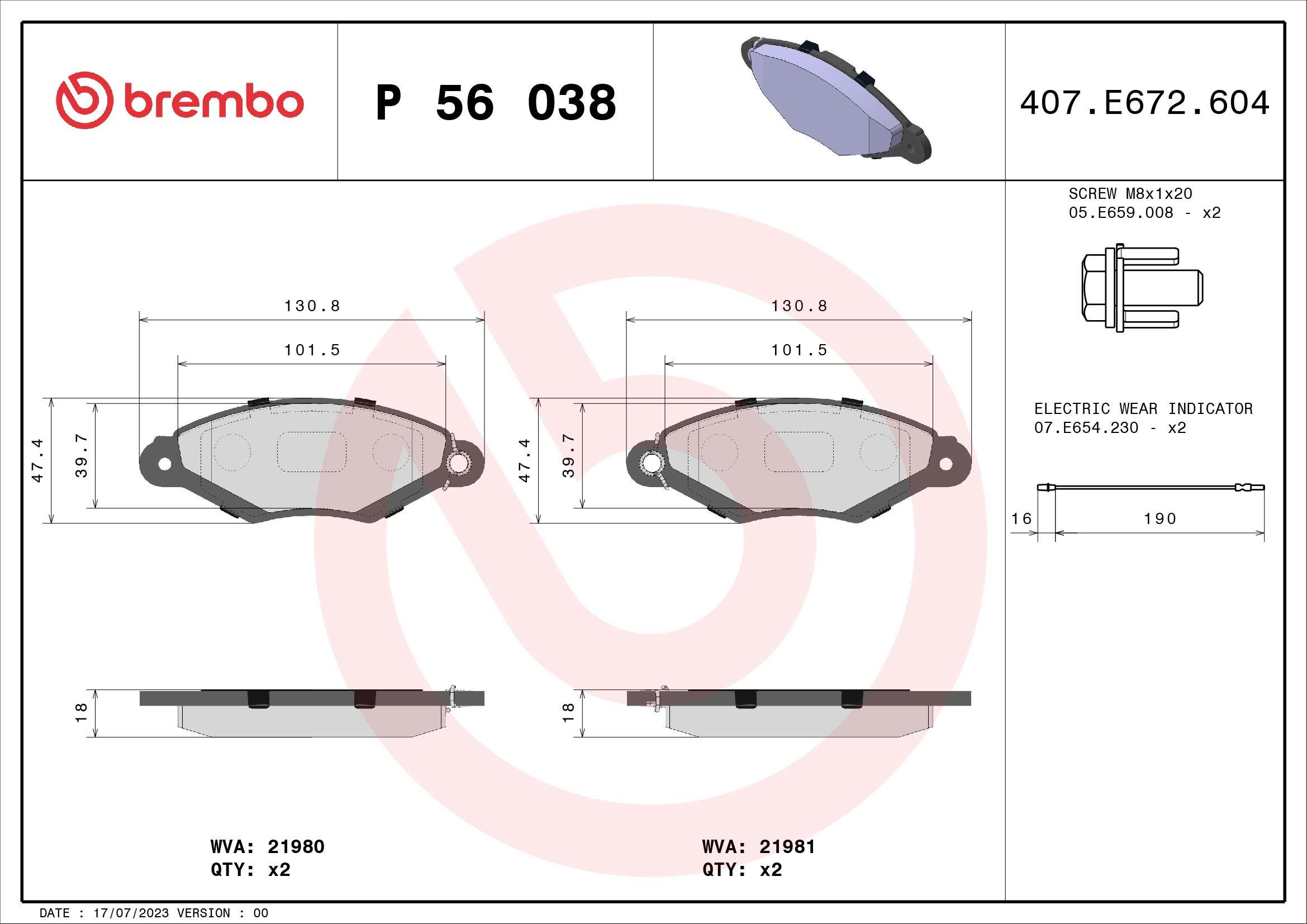 Brake Pad Set, disc brake P 56 038