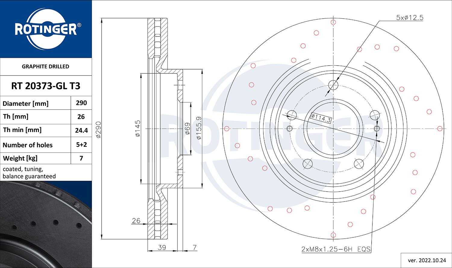RT 20373-GL T3 ROTINGER GRAPHITE DRILLED féktárcsa