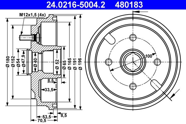 ATE 24.0216-5004.2 Brake Drum