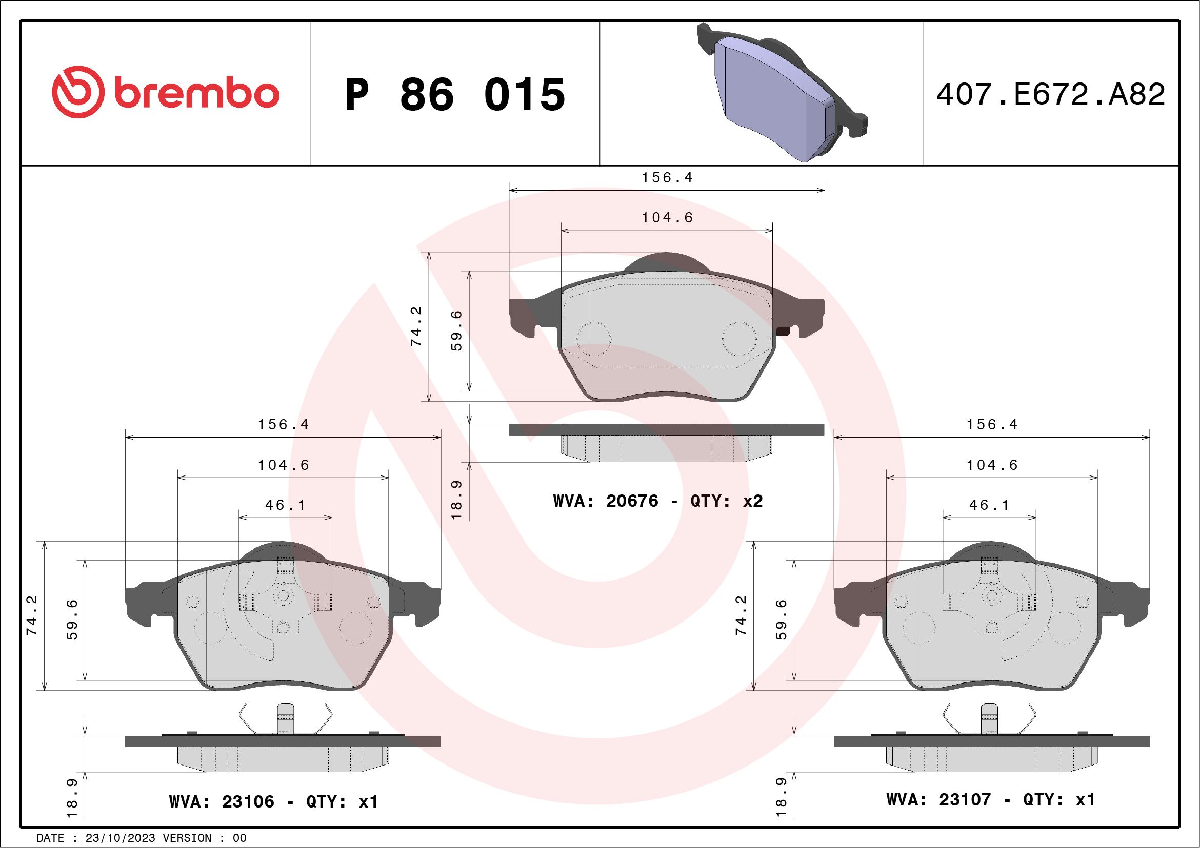 Brake Pad Set, disc brake P 86 015