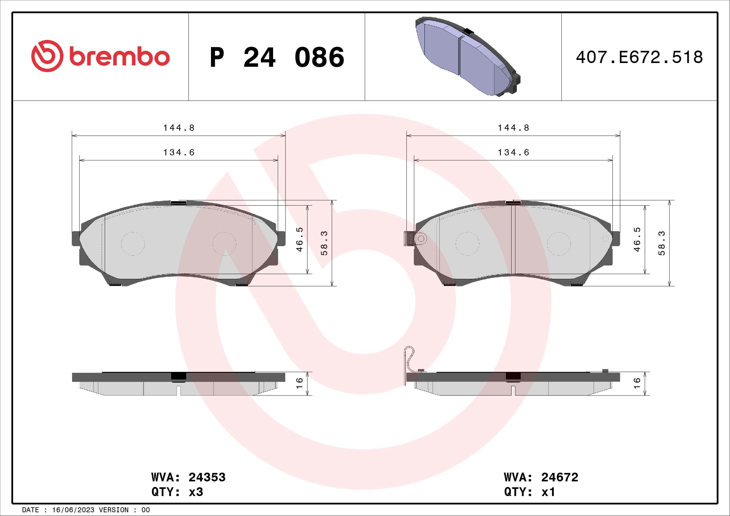 Brake Pad Set, disc brake P 24 086