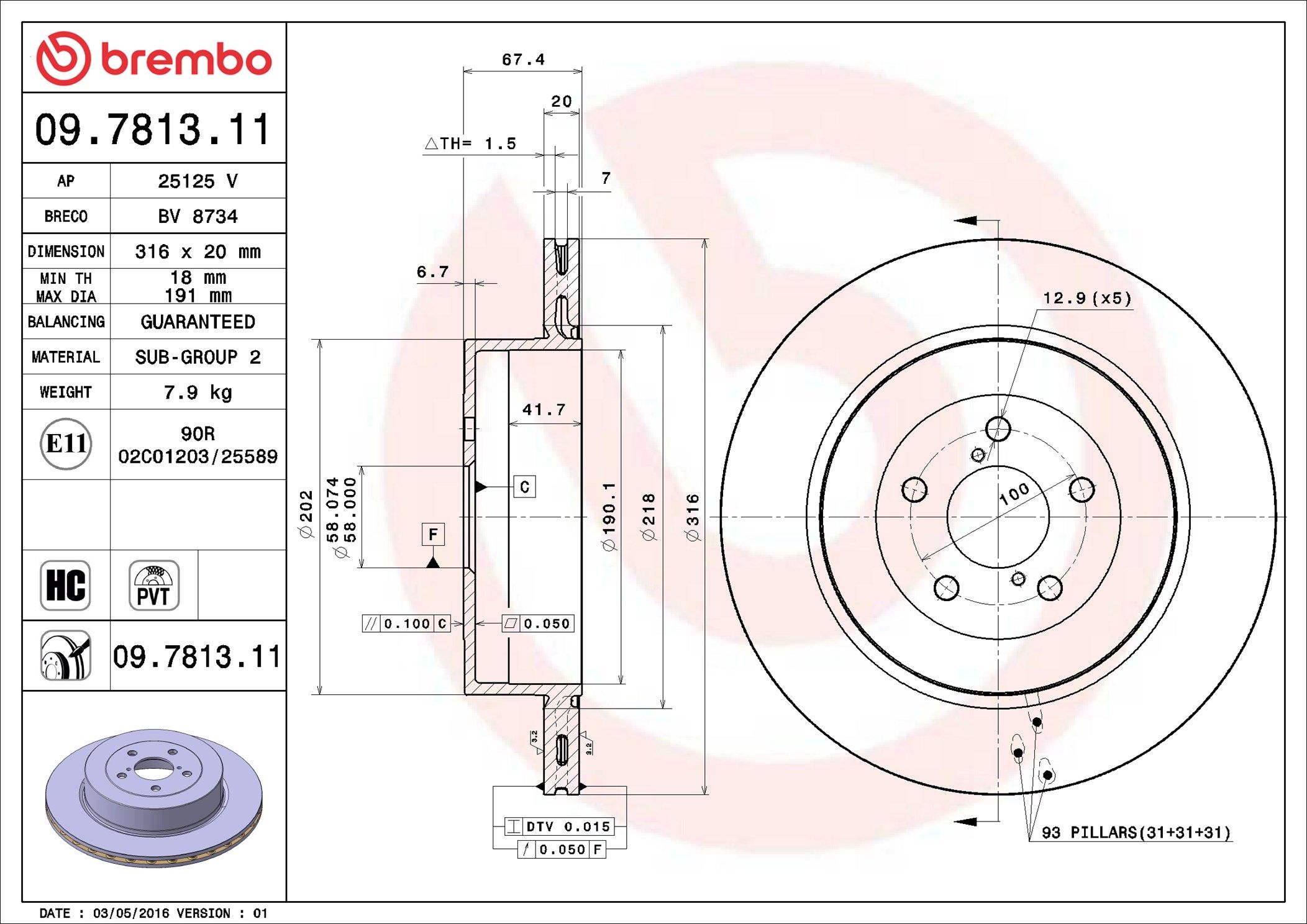 09.7813.11 BREMBO PRIME LINE - UV Coated féktárcsa