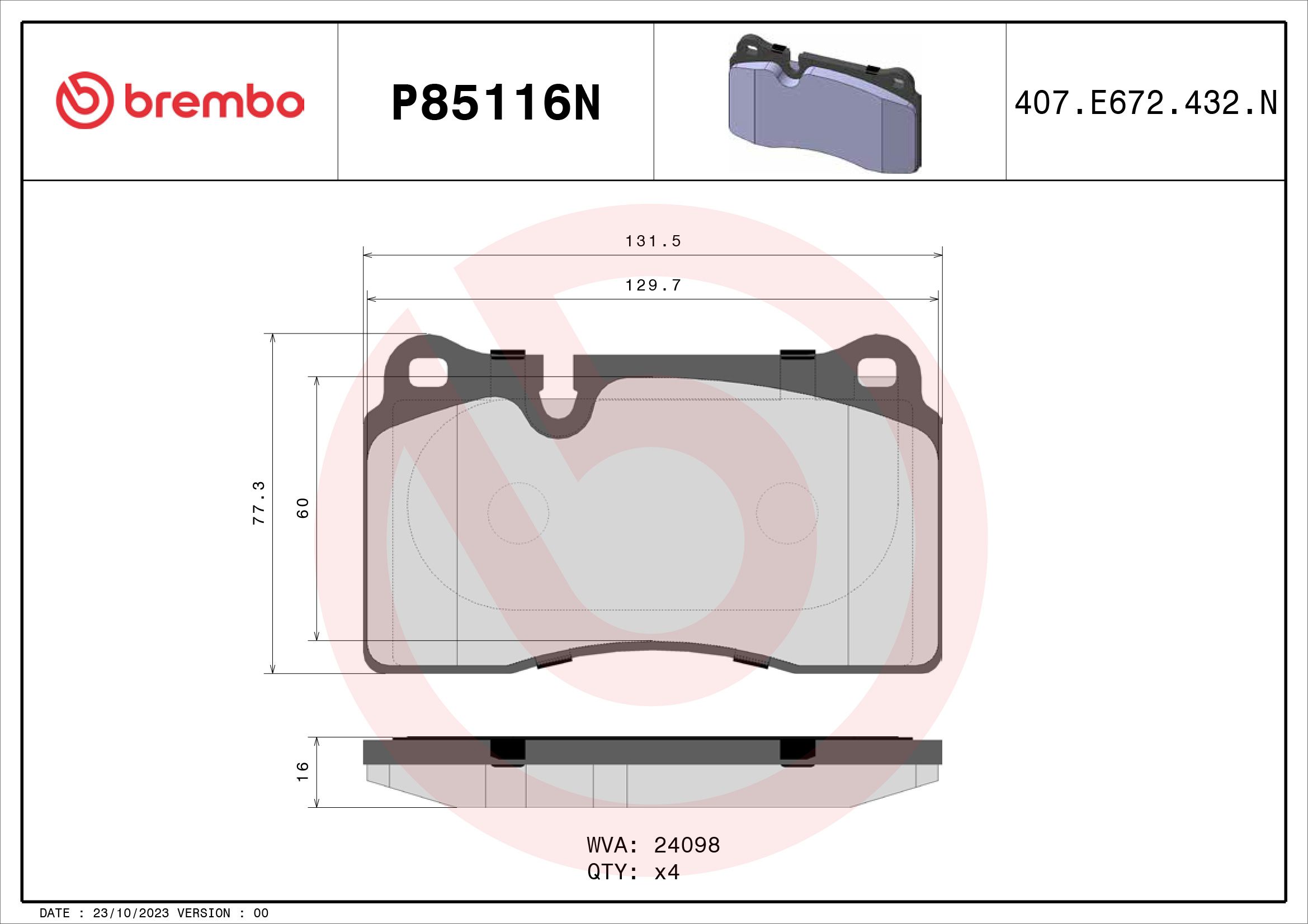 BREMBO DISC PAD -  VW TOUAREG 7P 10-19 (FRT) - TecDoc 2